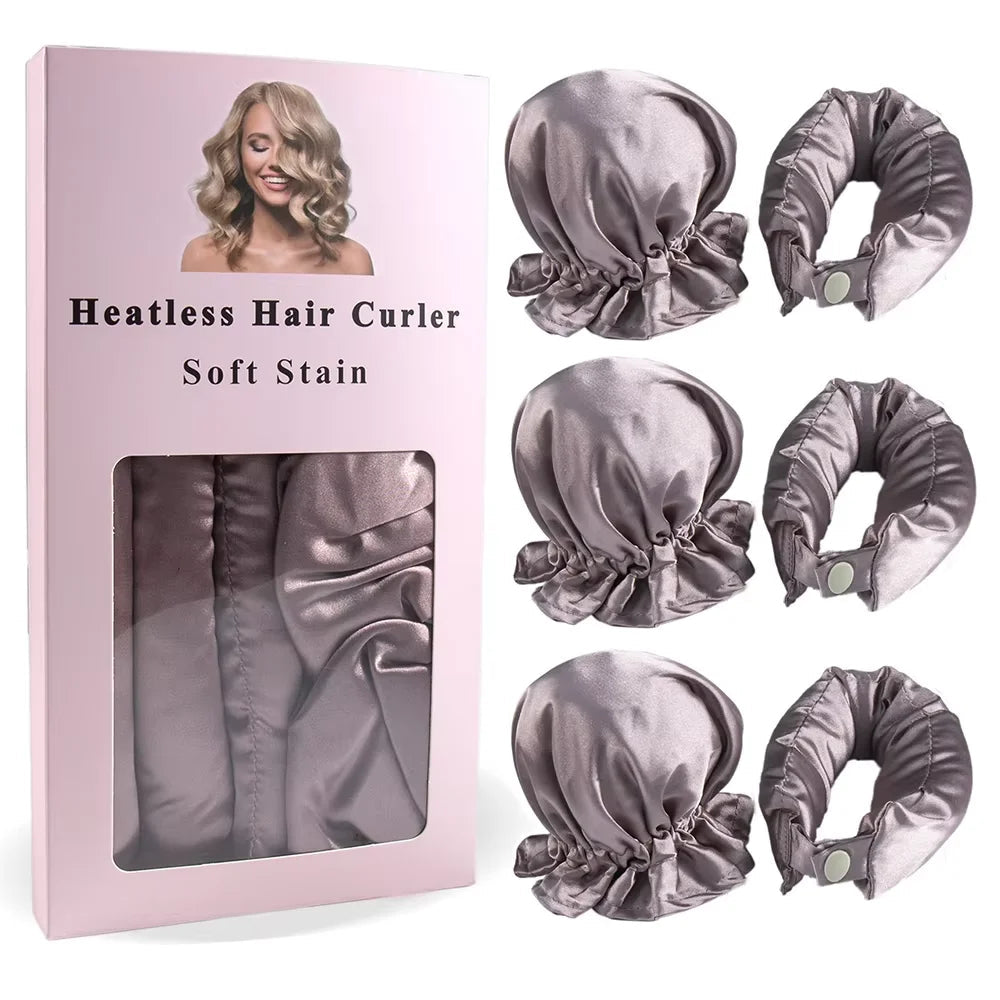 3pc Satin Heatless Curling Rod with Hair Caps, Soft Overnight Curling Rod Headband for Long Hair, DIY Hairstyling Tools Good Vibrations