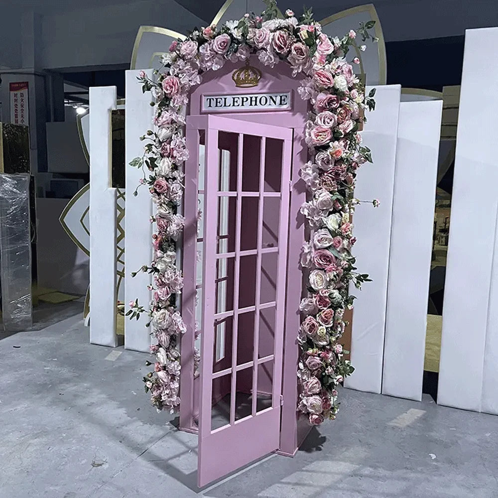Wholesale Wedding Prop Photo Booth Flower Decoration Metal London Style Pink Telephone Booth Good Vibrations