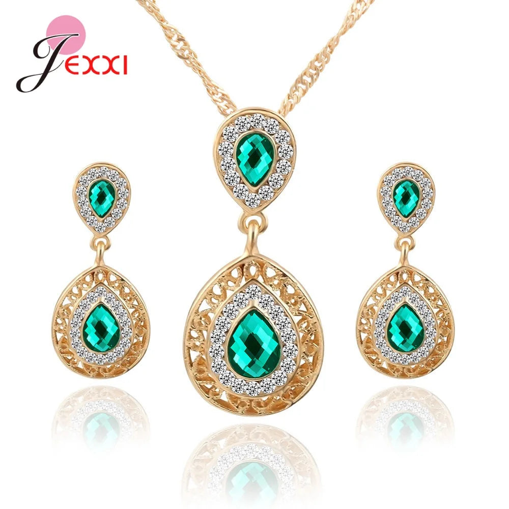 Brand Wedding Party Women Gold Color Jewelry Sets Waterdrop Necklaces piercing Drop Earrings Opal Stone Bijoux Good Vibrations Adult Super Store