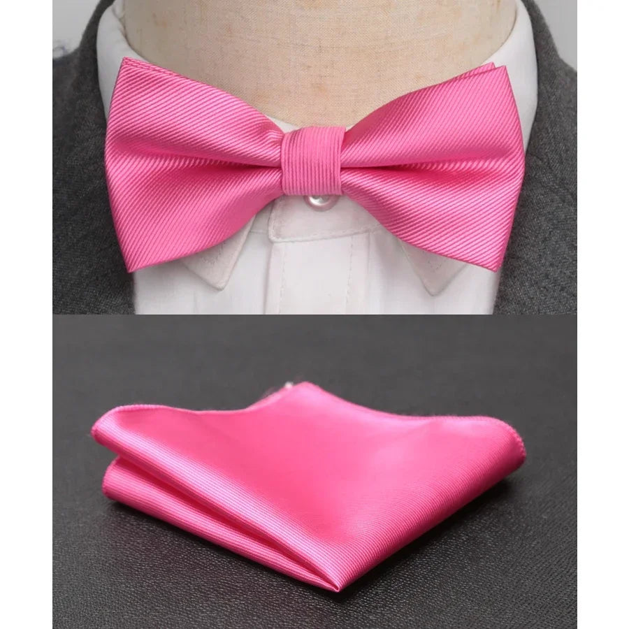 Mens Bowtie Cravat Set Solid Black Pink Red Fashion Butterfly Ties for Men Handkerchief Party Man Gift Wedding Dress Accessories