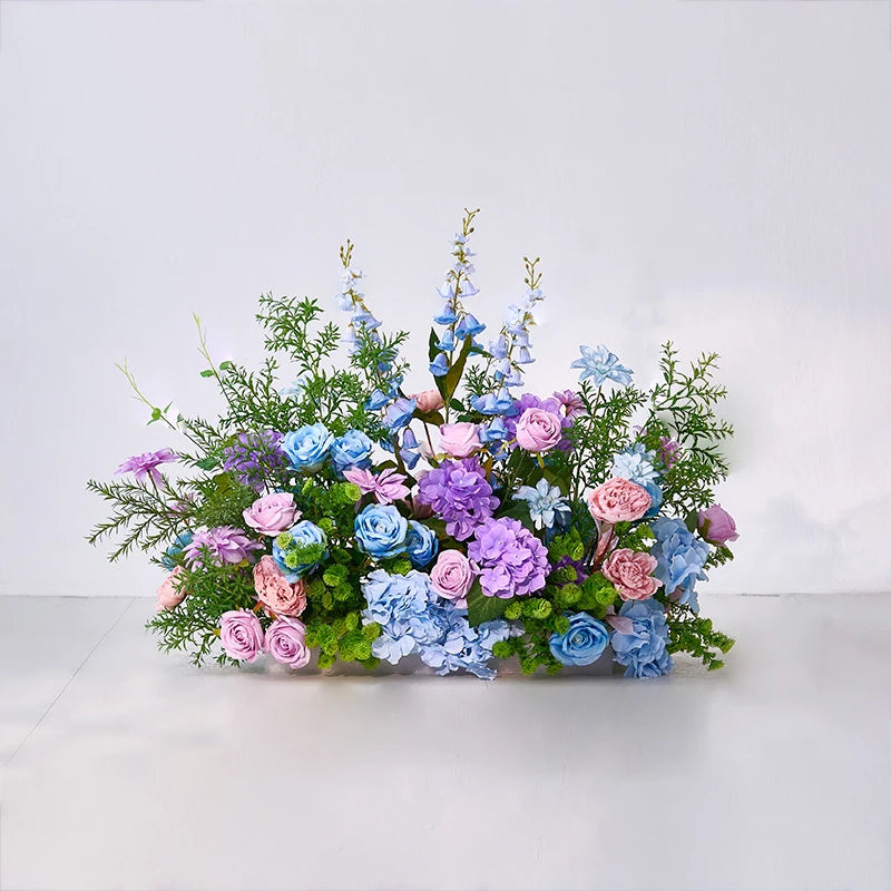 2m Rose Delphinium Flower Row Wedding Artificial Table Floral Commercial Plaza Partition Hotel Scene Layout Floor Flowers Decor Good Vibrations