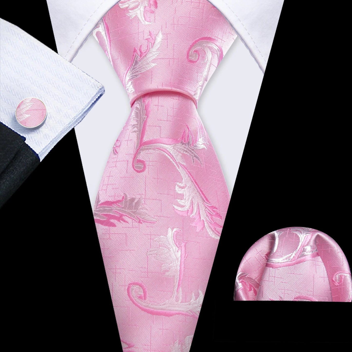 Mens Tie Ivory Red Green Blue Pink Geometric Solid Ties Hanky Cufflinks Set Necktie Formal Wedding Dinner Party Good Vibrations