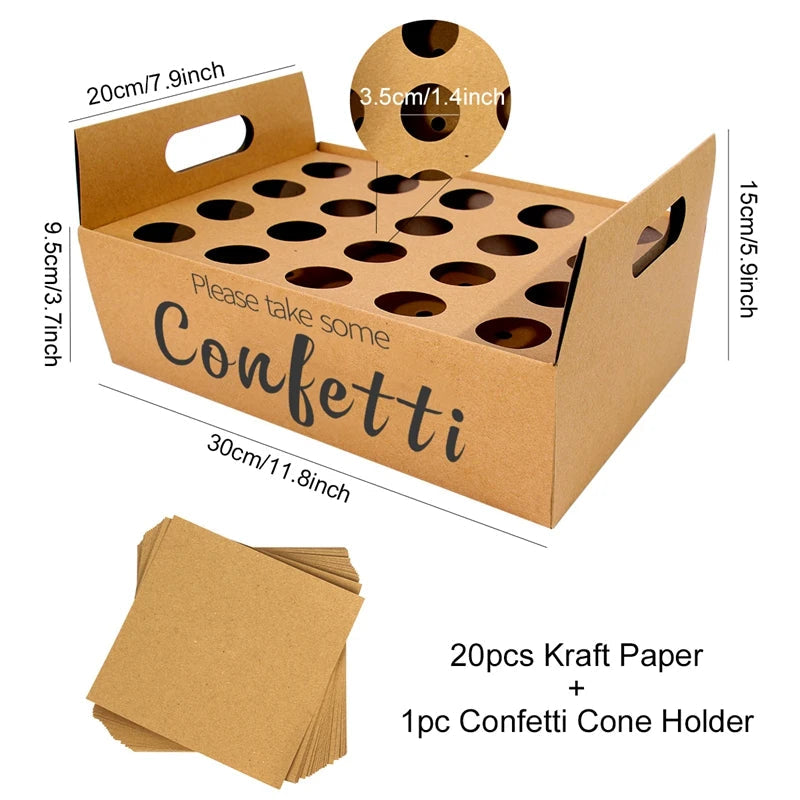 Kraft Paper Wedding Tray Confetti Cone Stand Box Tray Rustic Wedding Decoration Wedding Confetti Cones Wedding Cones Set supply Good Vibrations