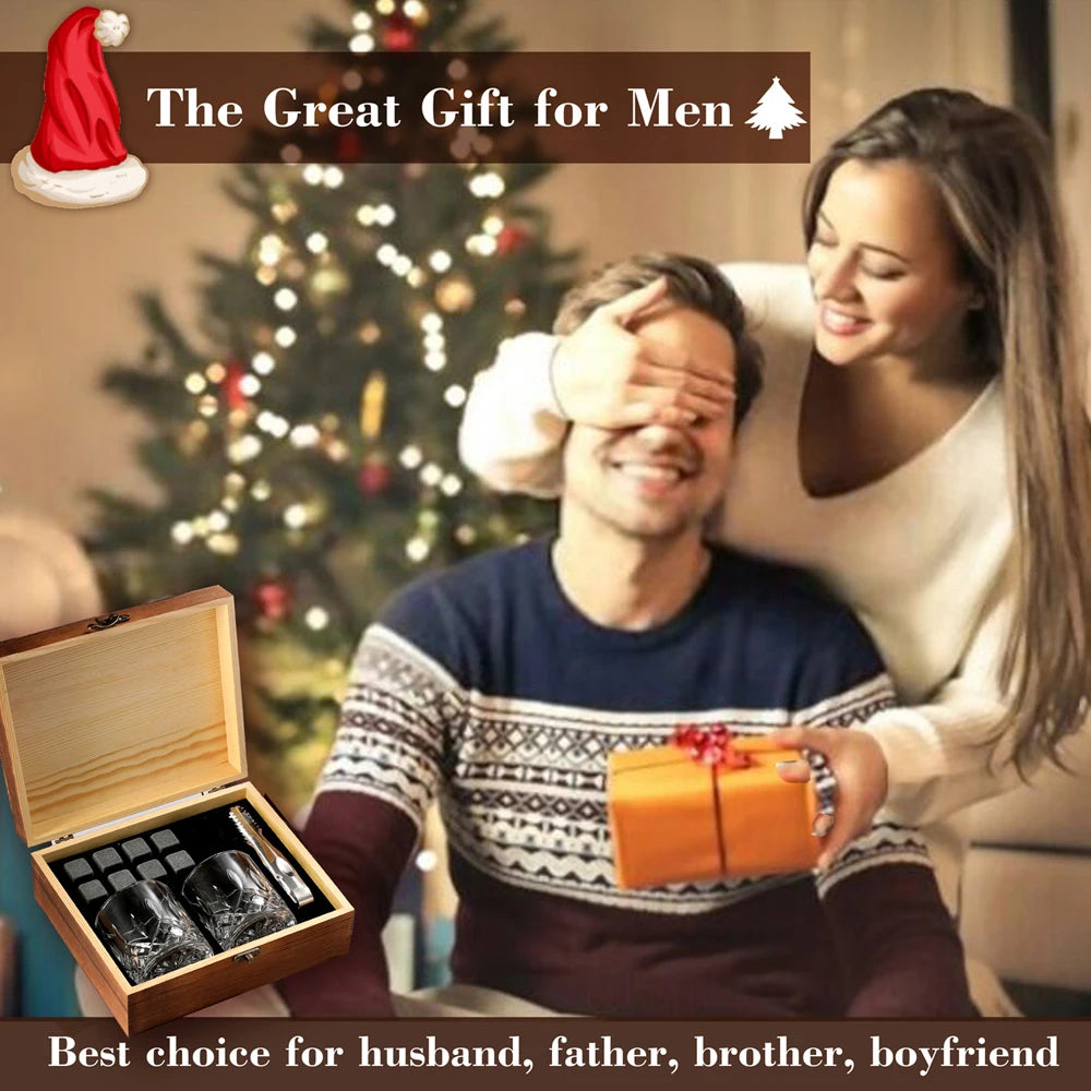 Whiskey Stones Gift Set Whiskey Glass Set of Granite Chilling Whiskey Rocks  Scotch Bourbon Whiskey Glass Gift Box Set Good Vibrations