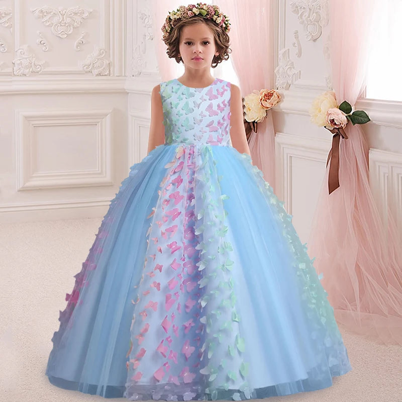 Girls' sleeveless Flower Girl Wedding Dress petal embroidery Long Dress Girls' dance performance model walk show art dress Good Vibrations