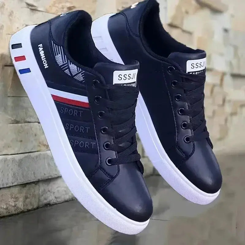 Men's Sneakers White Casual Shoes Lightweight Breathable Flats Fashion Lace-up Vulcanized Shoes Non Slip Outdoor Men Shoes Tenis Good Vibrations