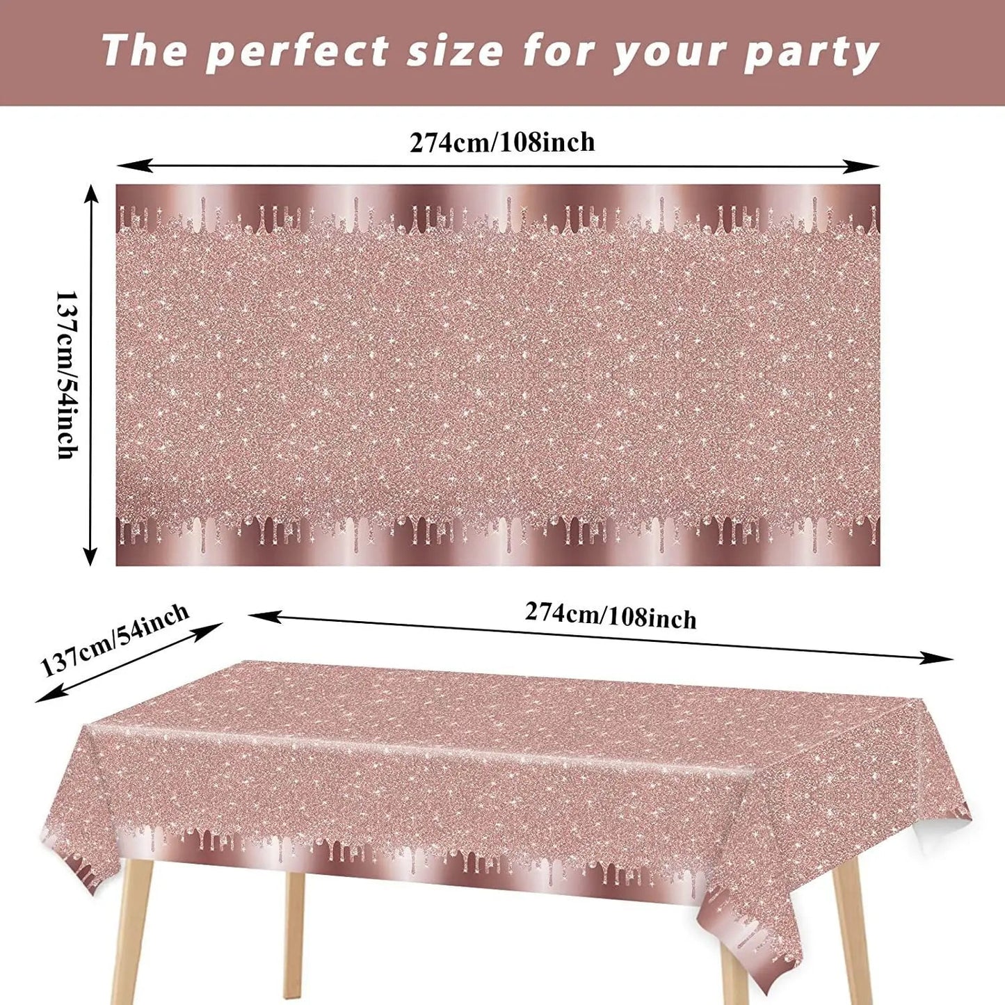Pink Rose Gold Wedding Party Supplies Tablecloth for Kid Disposable Table Cover Favor Cartoon Story Birthday Festival Decoration Good Vibrations
