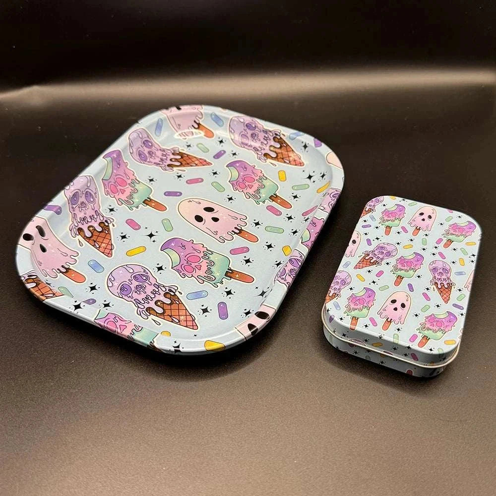 18*14cm Metal Rolling Storage Tray with  TinPlate Storage Box Tobacco Cigarettes Cases Holder Smoking Accessories Good Vibrations Adult Super Store