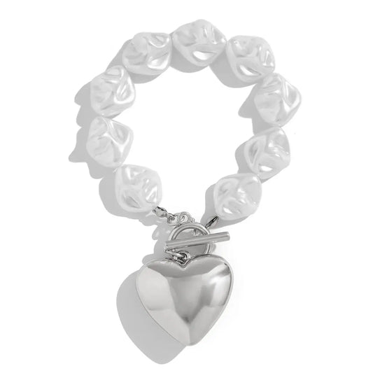 Christmas Fashion Bracelets For Women New Vintage Irregular imitate Pearl Heart Pendant Gold Color Jewelry Gift For Female B00 Good Vibrations
