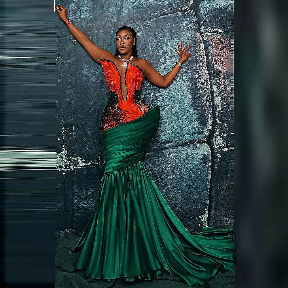 Major Beads Mermaid Prom Dresses Sweetheart Draped African Women Formal Occasion Prom Dress Long robes de soirée Good Vibrations