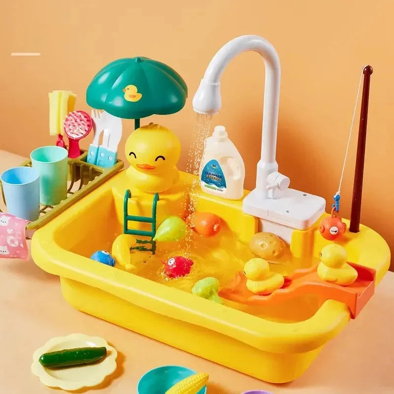 Kids Kitchen Sink Toys Electric Dishwasher Playing Toy With Running Water Pretend Play Food Fishing Toy Role Playing Girls Gift Good Vibrations