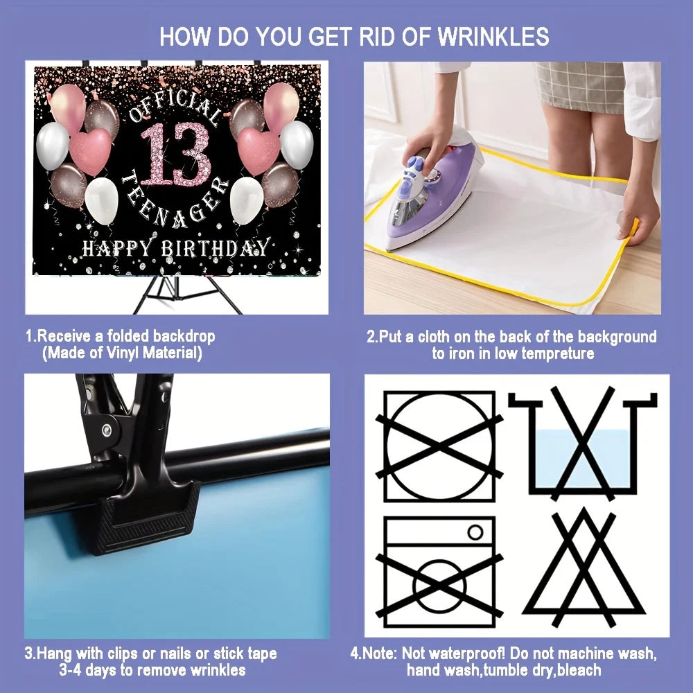 Rose gold girl's 13th birthday decoration, birthday party supporting photography background, 13th birthday party supplies Good Vibrations