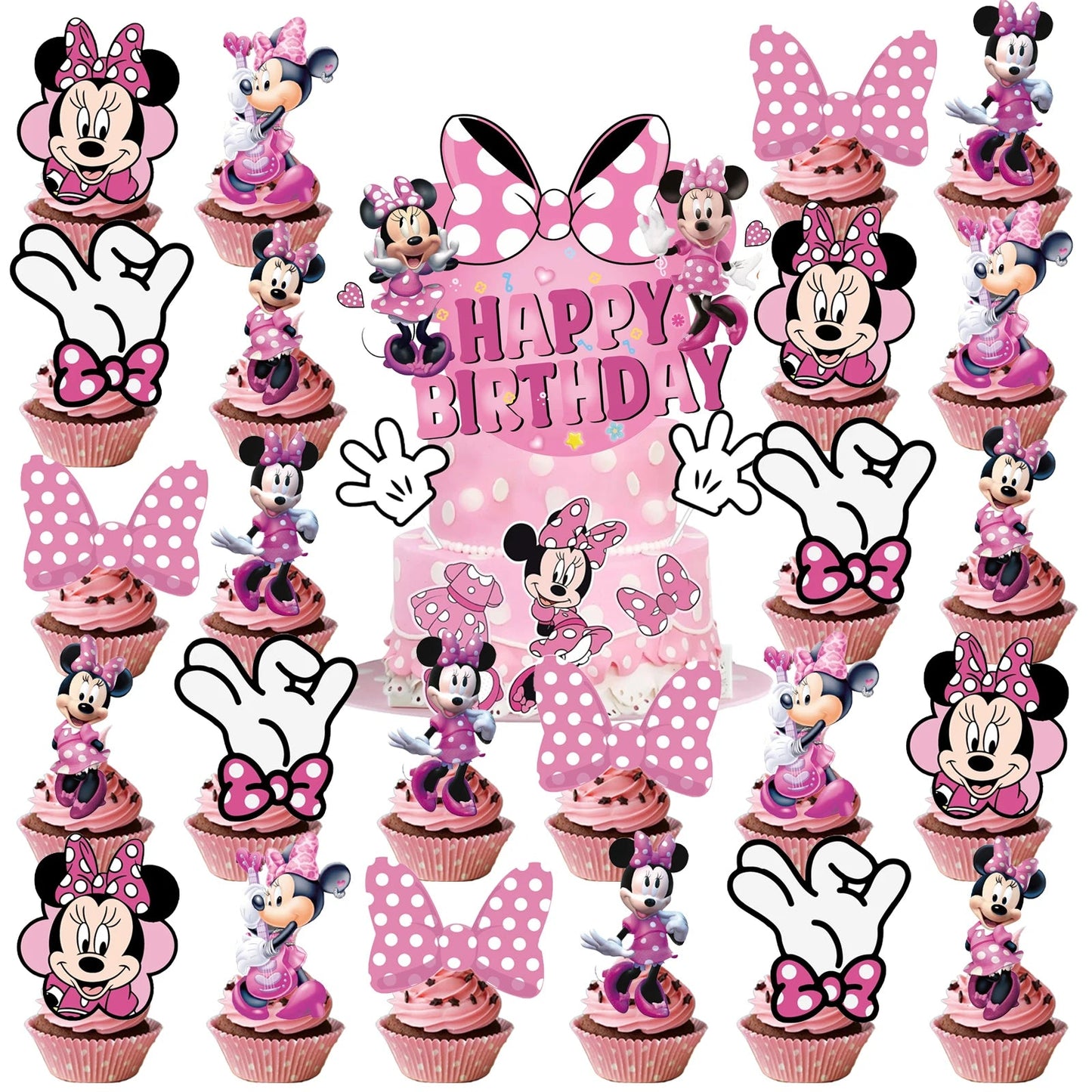Minnie Cake Topper、Cupcake Toppers ,Minnie Birthday Decorations,Theme Party Supplies, Minnie Birthday Cake Decorations Good Vibrations