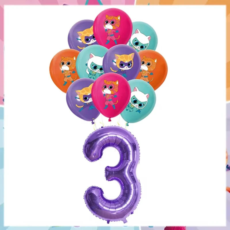 Cartoon Superkitties Birthday Party Decorations Balloons Disposable Tableware Set Paper Plates Banner for Baby Shower Kids Gifts Good Vibrations