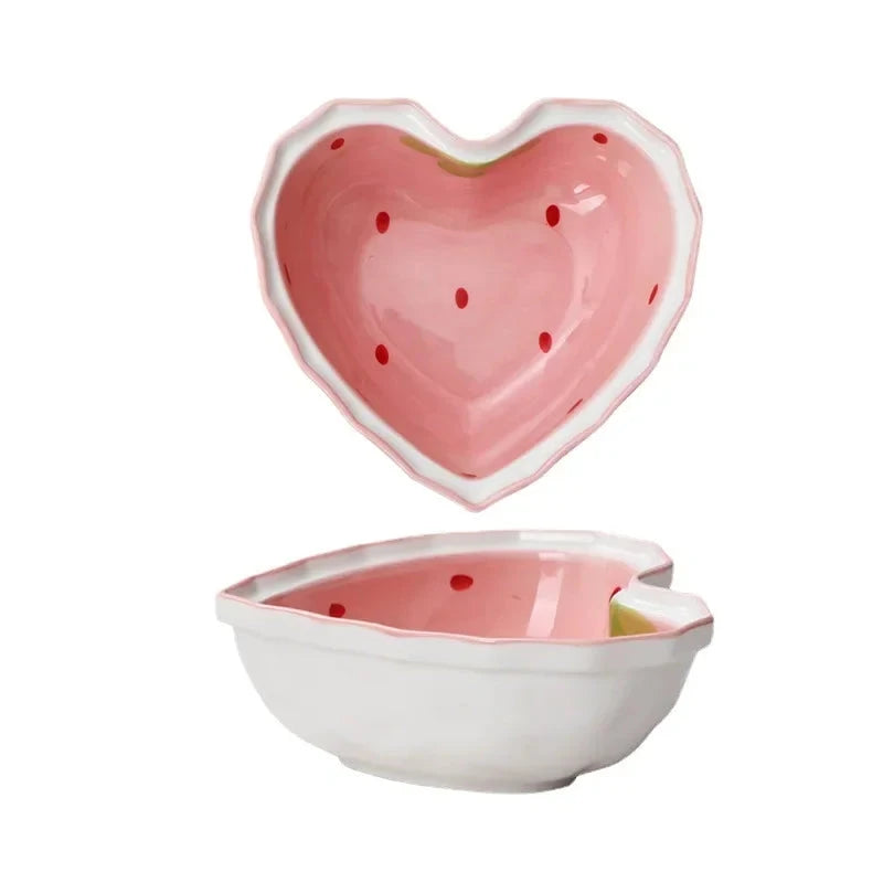 Strawberry Ramen Bowls and Spoons Creative Ceramic tablewear Anti-scald Instant Noodle Bowl Cute Strawberry Bowl Pretty Bowl Good Vibrations