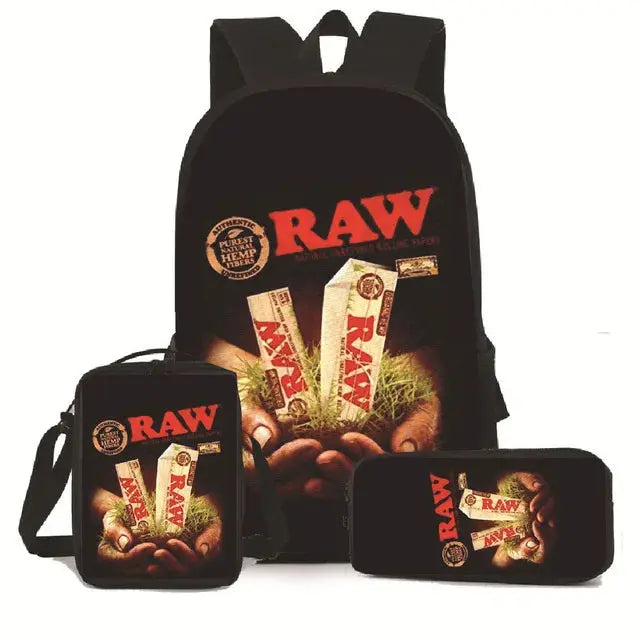 Creative Cigarette Rolling Paper Tobacco RAW 3D Print 3pcs/Set pupil School Bags Laptop Daypack Backpack Lunch bag Pencil Case Good Vibrations Adult Super Store