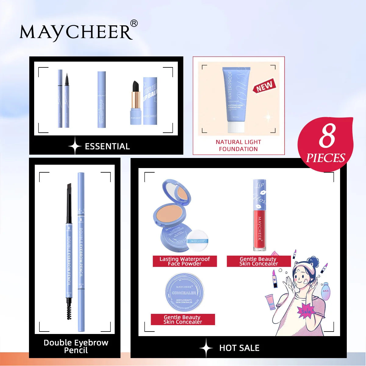 All-In-One Makeup Set,Full Makeup Kit Gift Include Concealer,Foundation,Eyeliner,Eyebrow Pen,Mascara,Lipstick Makeup for Women Good Vibrations