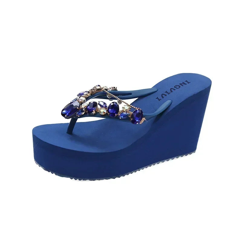 Flip Flops Women New High Heeled Slippers Women Diamond Slope Heel Slippers Elegant Fashion Beach Sandals Womens Sexy Shoes Good Vibrations