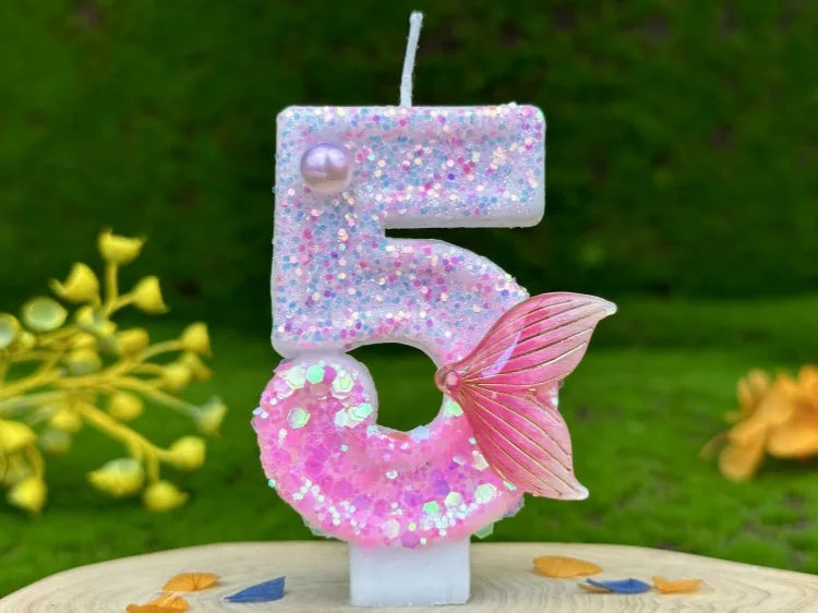 Digital Birthday Candles Party Decoration Birthday Pink Candles Sparkling Pink Beauty Fish Tail Wedding Boys Girls Gifts Number Good Vibrations