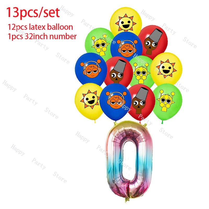 Incredibox Sprunki Birthday Party Decoration Balloon Tableware Backdrop Cake Topper Split Sales Sprunki Birthday Party Supplies Good Vibrations
