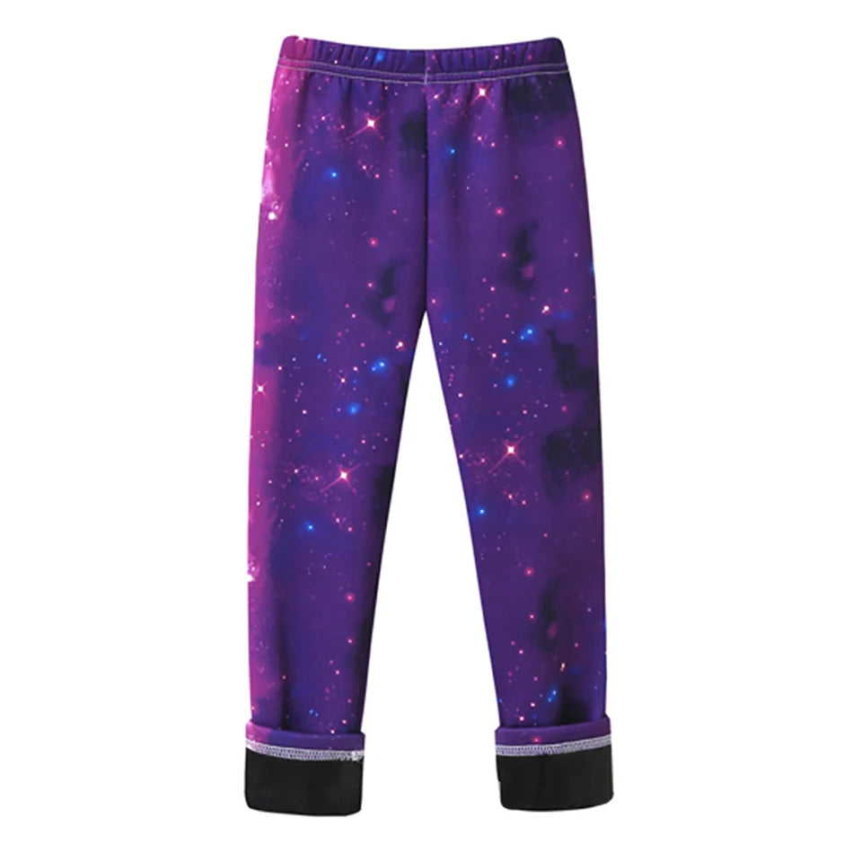 Girls Warm Plush Long Pants for Autumn Spring Cartoon Butterfly Striped Soft Cozy Leggings Fleece-Lined Bottoms Kids Casual Wear Good Vibrations