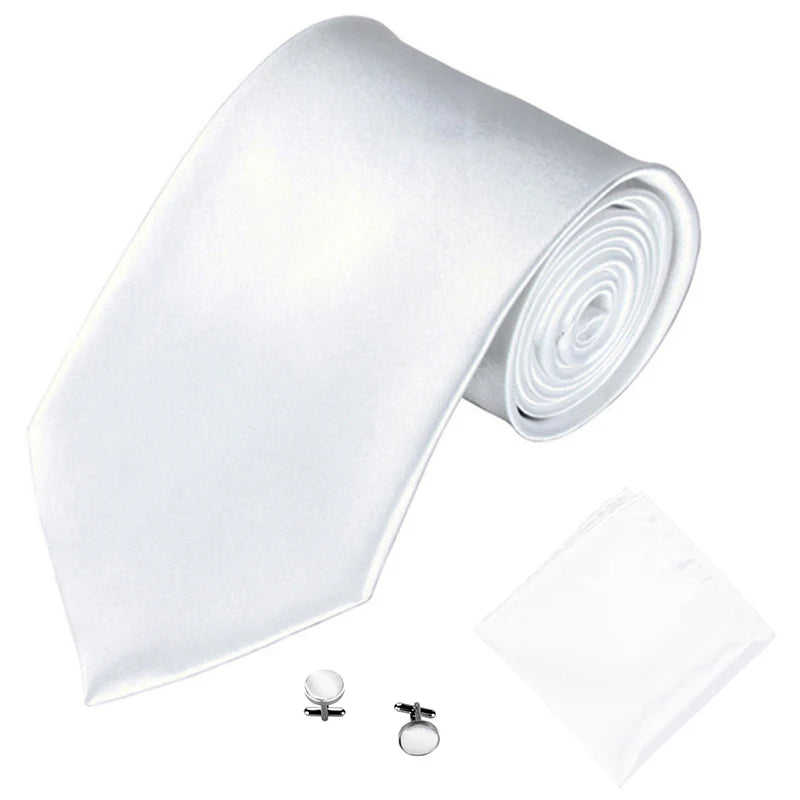 Fashion Men Women Tie Set 10CM 4'' Wedding Accessories Black White Red Blue Gray Yellow Pink Purple Cufflinks Hanky Necktie Sets Good Vibrations
