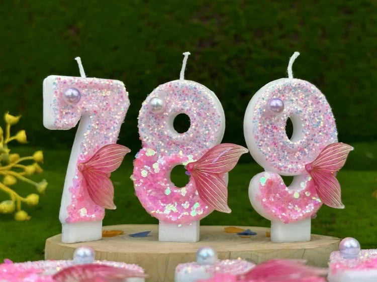 Digital Birthday Candles Party Decoration Birthday Pink Candles Sparkling Pink Beauty Fish Tail Wedding Boys Girls Gifts Number Good Vibrations