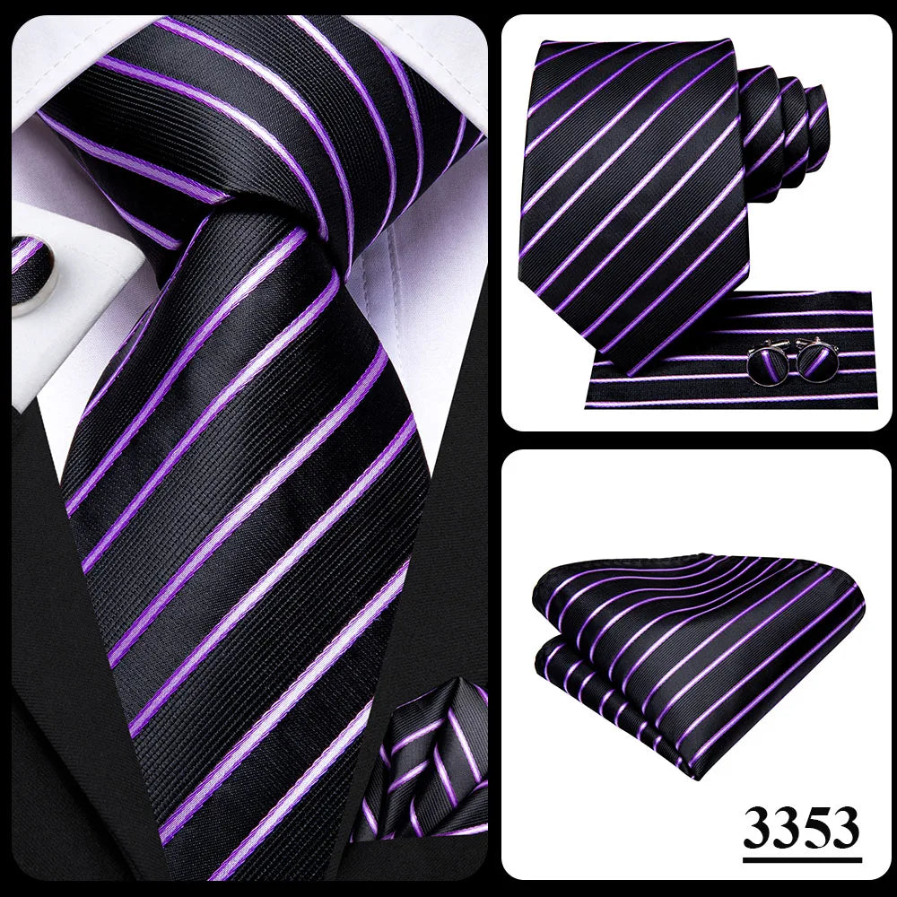 Black Red Striped Silk Wedding Tie For Men Handky Cufflink Gift Men Necktie Fashion Business Party Dropshiping Hi-Tie Designer Good Vibrations