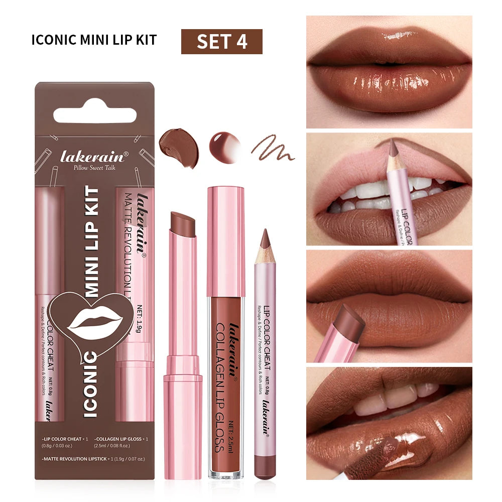 Lip Combo Matte Lipstick + Lip Liner Pen Lip Gloss Set Hydrating Matte Waterproof Long Lasting Lip lipstick set Lip Makeup Set Good Vibrations