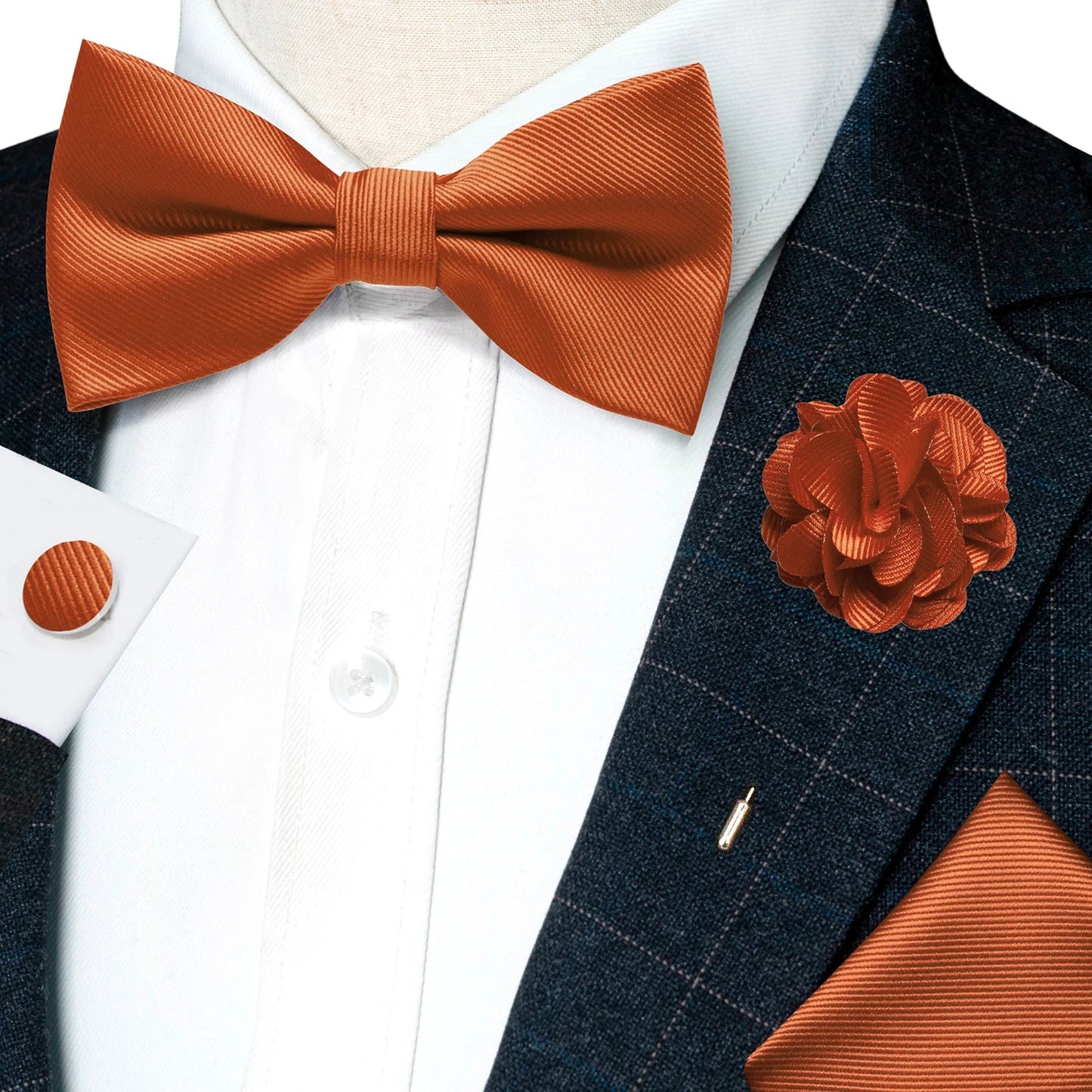 Wedding Bow Tie for Men Solid Pink Pre-tied Bowtie Pocket Square Cufflinks Corsage Set Party Business Silk Butterfly Knot Gift Good Vibrations
