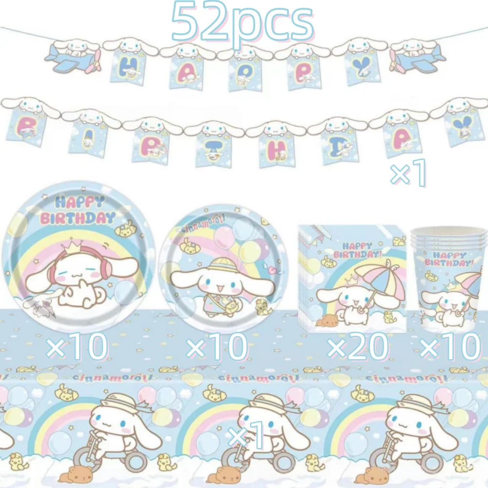 Cinnamorolls Birthday Party Decoration Tableware Set Balloons Cup Plate Banner for Kids Party Favors Baby Shower Supplies Good Vibrations