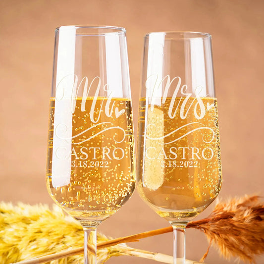 Set of 2 Personalized Mr. And Mrs. Wedding Toasting Flutes Wedding Glasses Custom Bride and Groom Toasting Glasses Good Vibrations