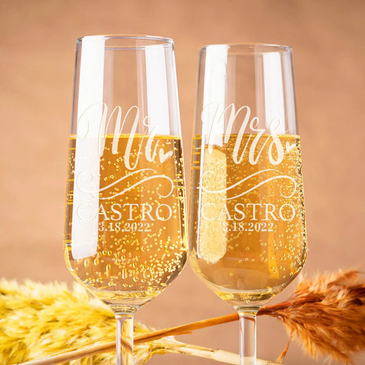 Set of 2 Personalized Mr. And Mrs. Wedding Toasting Flutes Wedding Glasses Custom Bride and Groom Toasting Glasses Good Vibrations
