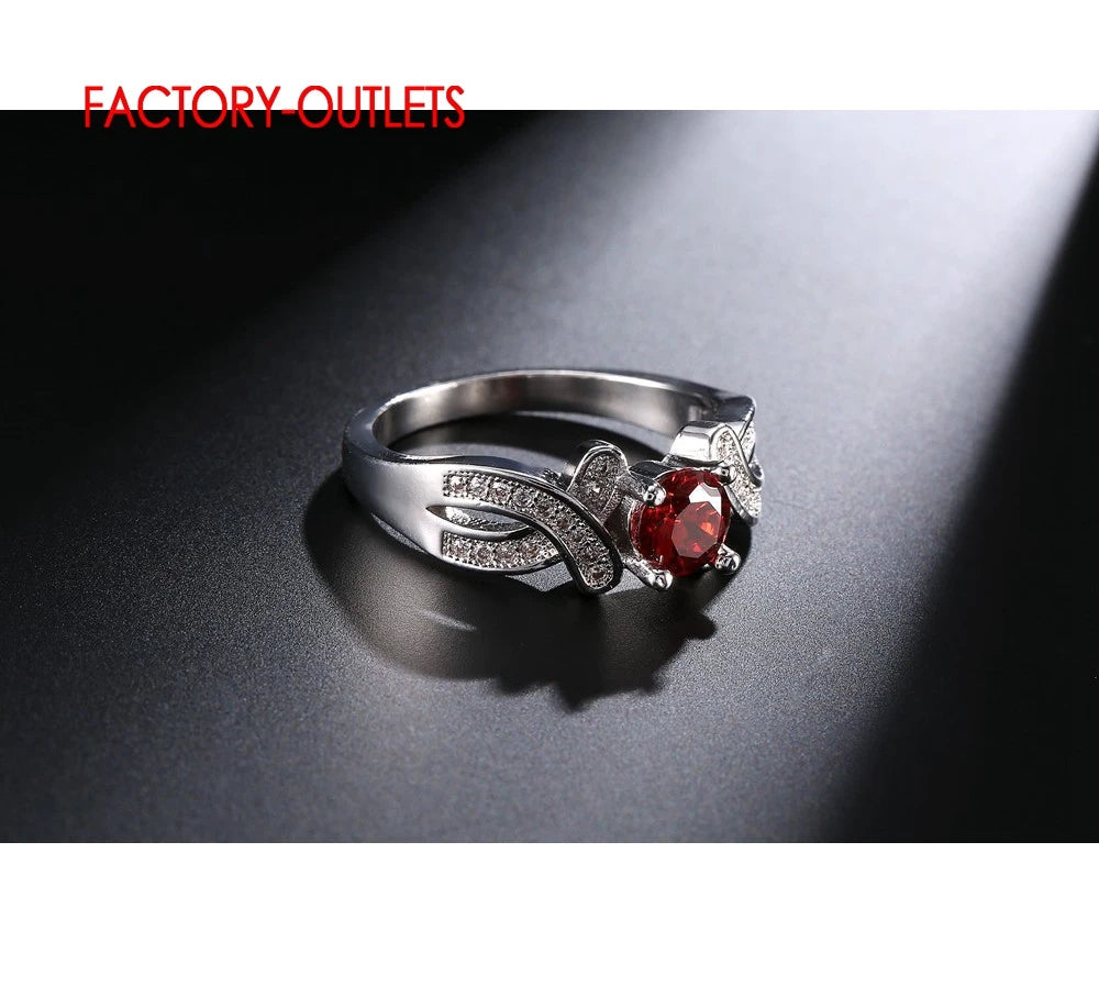 Women's Charm Jewelry Shiny CZ Crystal Genuin 925 Sterling Silver Engagement Ring With Red Stone Fashion Dancing Party Accesorry Good Vibrations