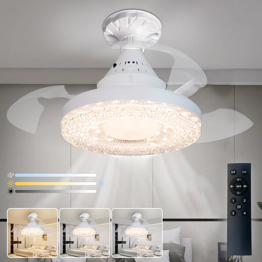 Socket Fan Light With Remote Control, 4-speed, 3 colors, Screw Type Ceiling Fan, E27 Base, Living Room, Bedroom, Kitchen, Light Good Vibrations