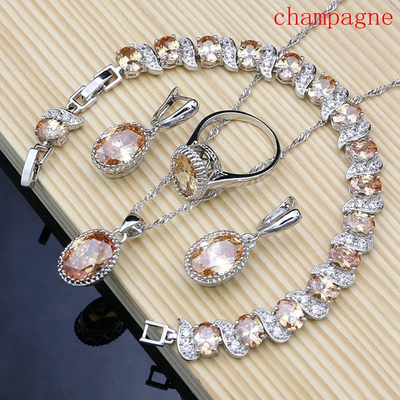 LMFAELECA 925 Silver Women Jewelry Sets Blue Sapphire Earrings Necklace Ring Bracelets Set Gift for Mom/Wife/Sister/Best Friend Good Vibrations
