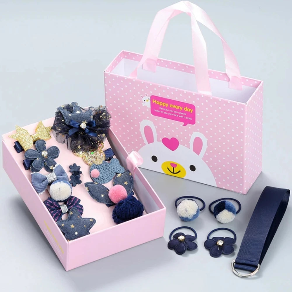 18 Pieces Baby Hair Accessories Princess Headdress Pink Girls Headband Children Barrettes Headband Gift Set Box Good Vibrations
