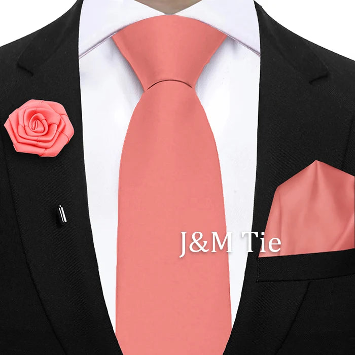 Mens Ties Set Sage Green Pink Grey Brown NeckTie Pocket Square Brooch Wedding Tie Suit Accessories Fit Group Holiday Party