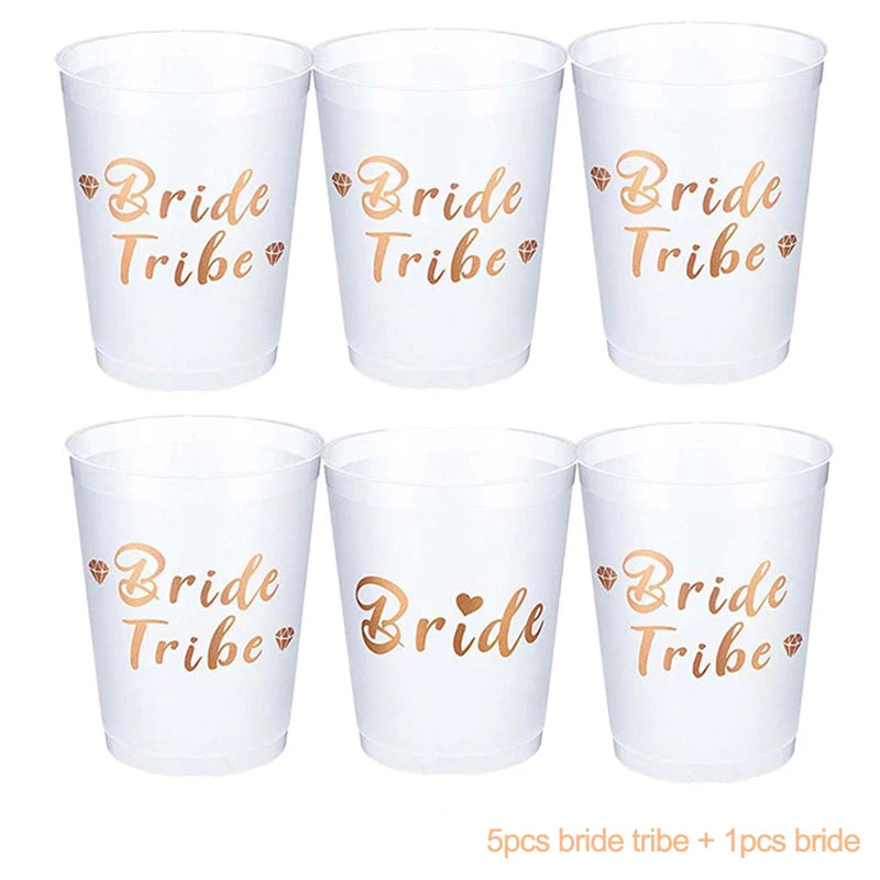 1Set Bachelorette Party Team Bride Plastic Drinking Cups Bridal Shower Gift Bride to be Hen Party Supplies Wedding Decorations Good Vibrations