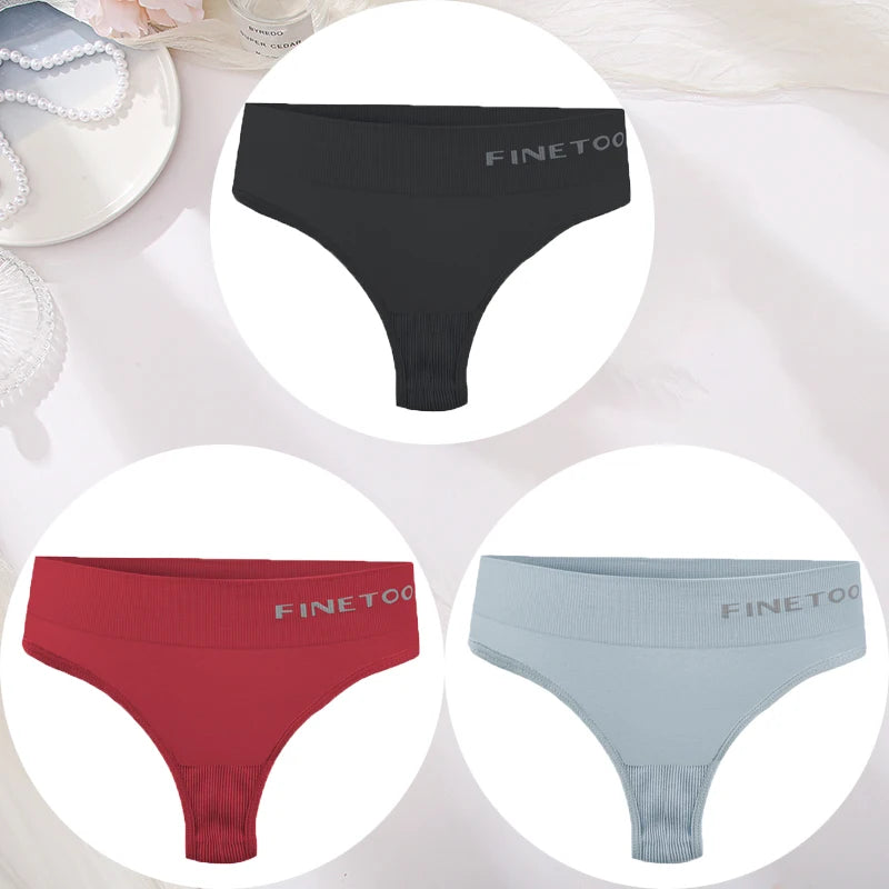 3PCS/Set Women's Panties Sexy Underwear FINETOO Large Size Thong Women Seamless Panties High Waist Girls Thongs M-2XL Good Vibrations