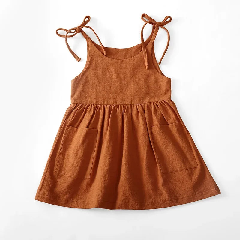 Summer Toddler Girl Dress Solid Cotton Sleeveless Children Dress Kids Sundress Slip Dress Fashion Girls Clothing Good Vibrations