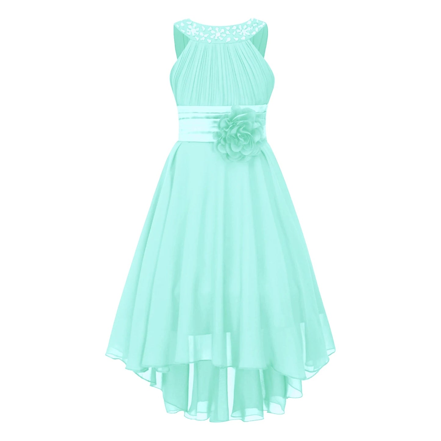 Kids Wedding Flower Girls Party Dress Sleeveless Ruched Shiny Beaded Hi-low Hem Elegant Chiffon Dress for Birthday Evening Prom Good Vibrations