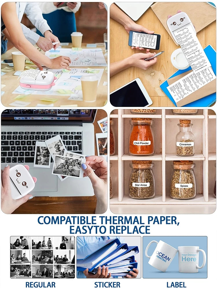Mini HD Portable Label Thermal Printer Endurance Bluetooth Printer for Student Error Title Note Wrong Pocket Inkless Printing Good Vibrations