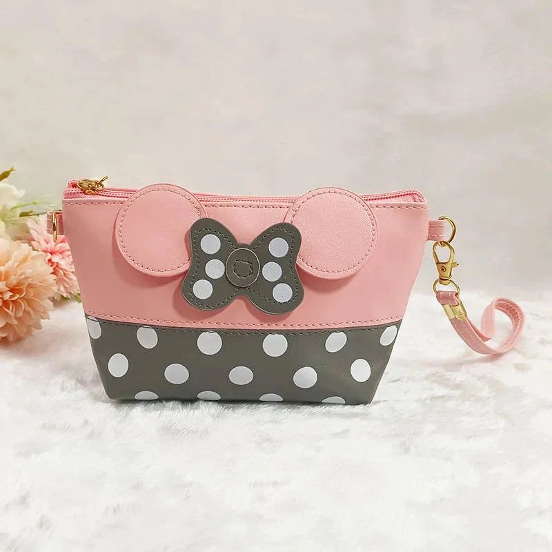 Disney Minnie Mouse Coin Purse Cartoon Leather Travel Cosmetic Bag Cute Portable Cosmetic Bag Toiletry Bag Good Vibrations