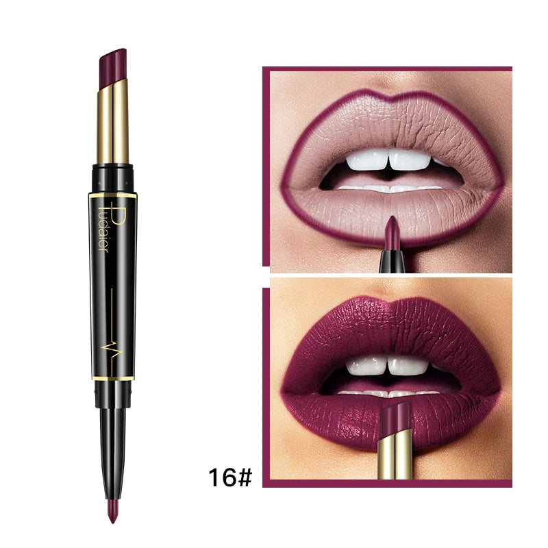 Pudaier Makeup 2 in 1 Matte Lipstick & Lip Liner Nude Lip Stick Pencil Make up Cosmetics Lip Balm Matt Cream Lipbalm Lipliner Good Vibrations