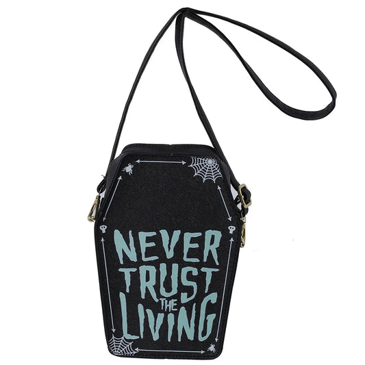 Gothic Shoulder Bag Women PU Leather Coffin Shape Handbag Adjustable Strap Hobo Bag Phone Bag for Halloween Cosplay Good Vibrations