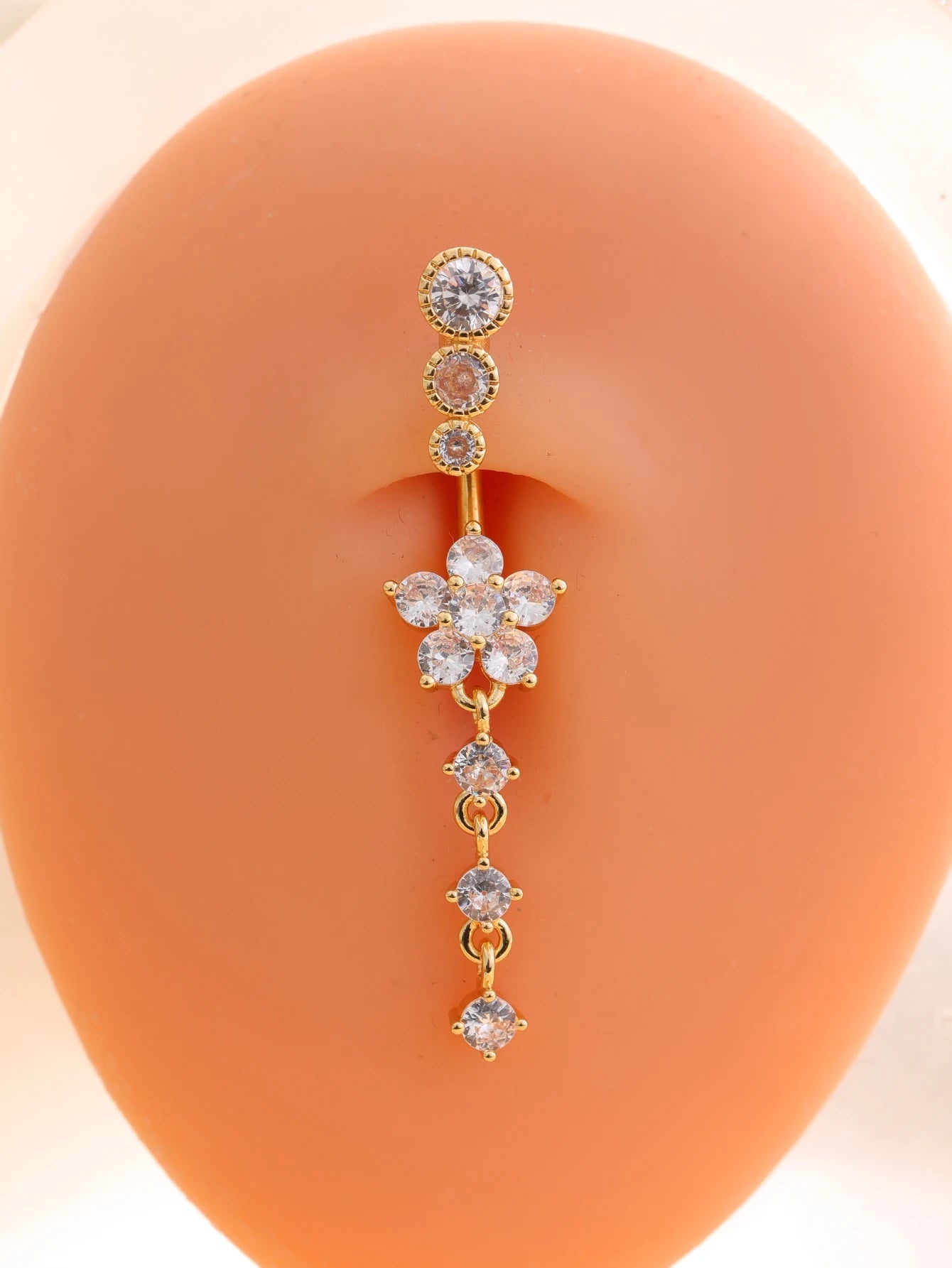 Gold Color Stainless Steel Belly Button Ring Long Dangled Flower CZ Crystal Navel Belly Piercing Rings for Women Sexy Jewelry Good Vibrations Adult Super Store