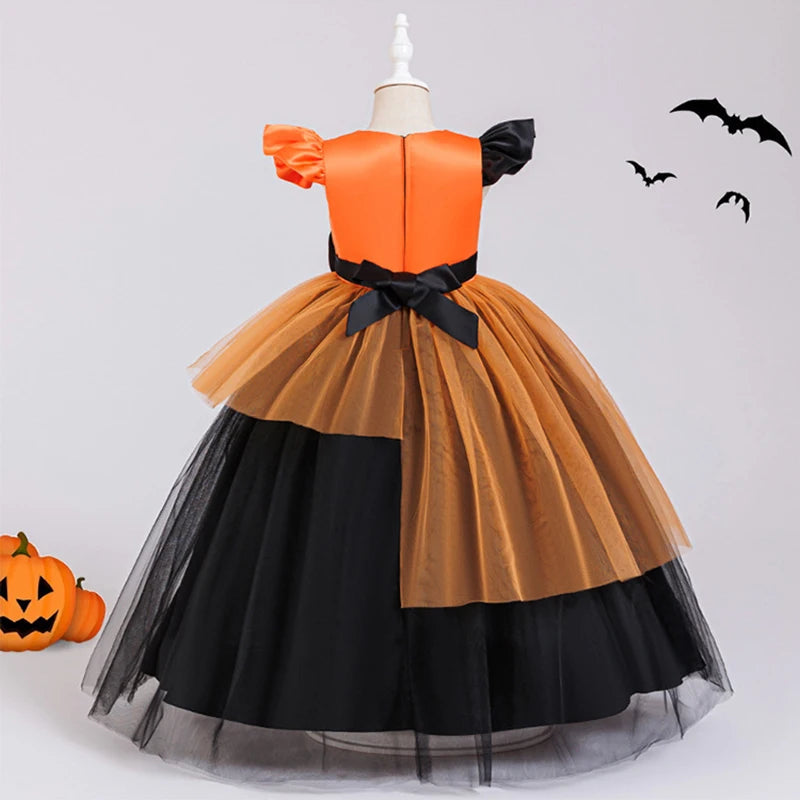Halloween Cosplay Costume Children Pumpkin Witch Outfits Teen Girl Clothes Evening Dress Birthday Elegant Girls Party Dresses Good Vibrations