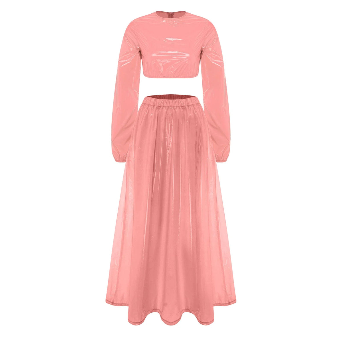 Women's Dress Set Waterproof Two Pieces Outfits Clubwear Long Sleeve Crew Neck Crop Top A-Line Swing Hem Midi Skirt Party Wear Good Vibrations