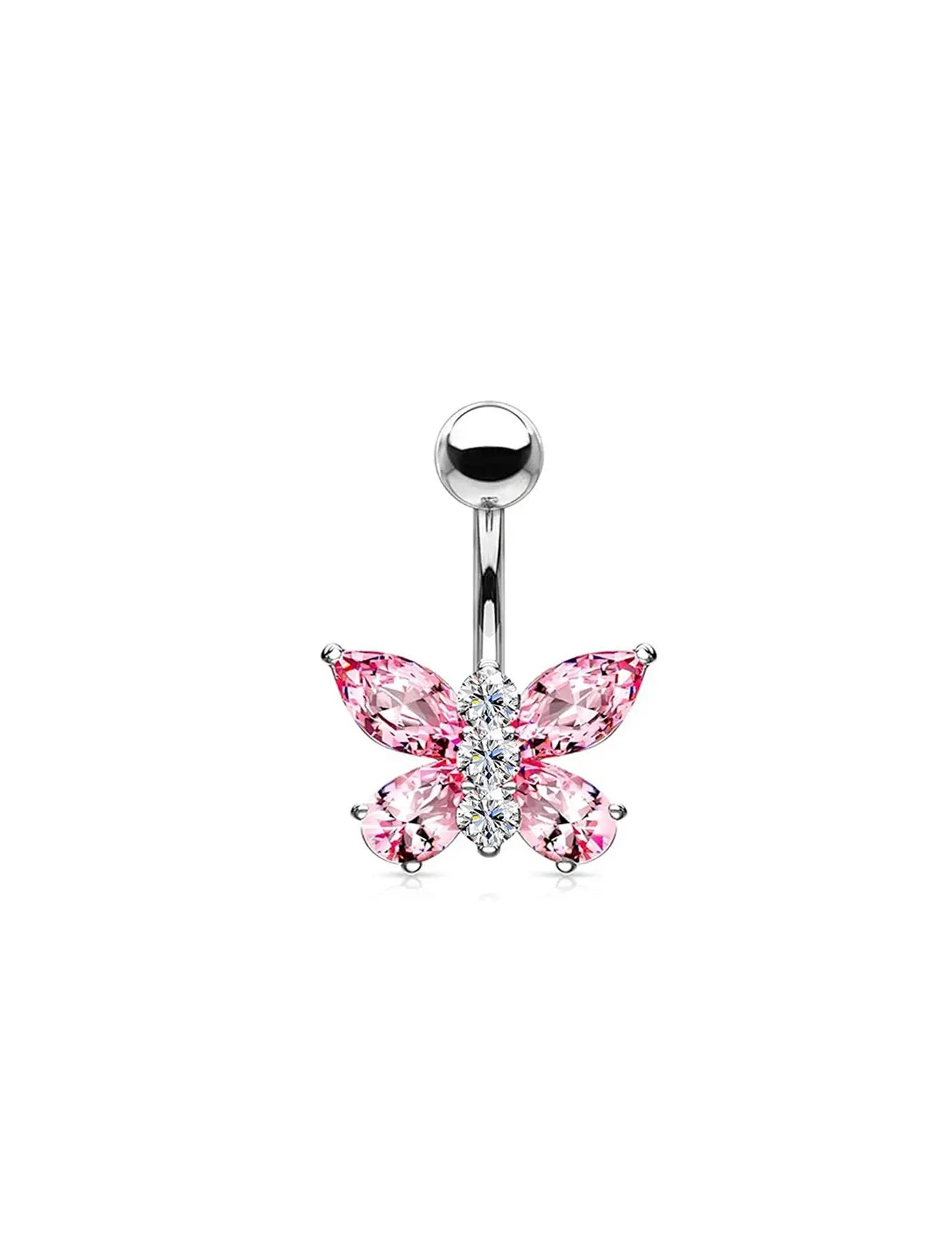 Butterfly Dangle Belly Button Ring Surgical Steel Navel Rings Pink Zircon Umbilical Ring Hypoallergenic Tummy Ring Piercing Good Vibrations Adult Super Store